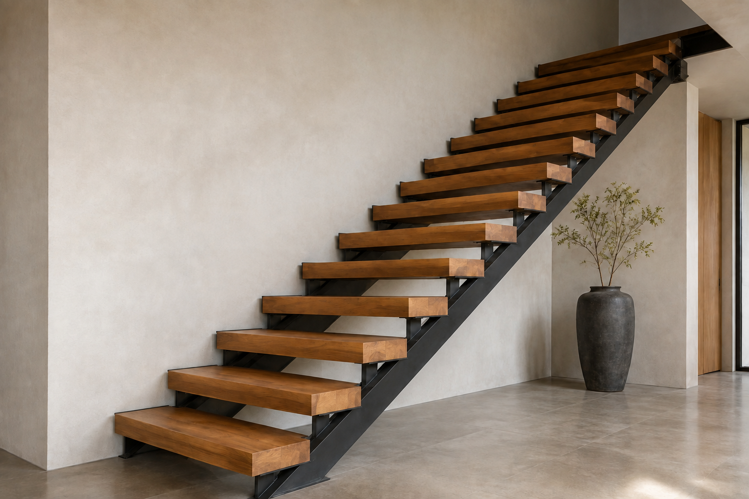 Floating staircase before railing installation